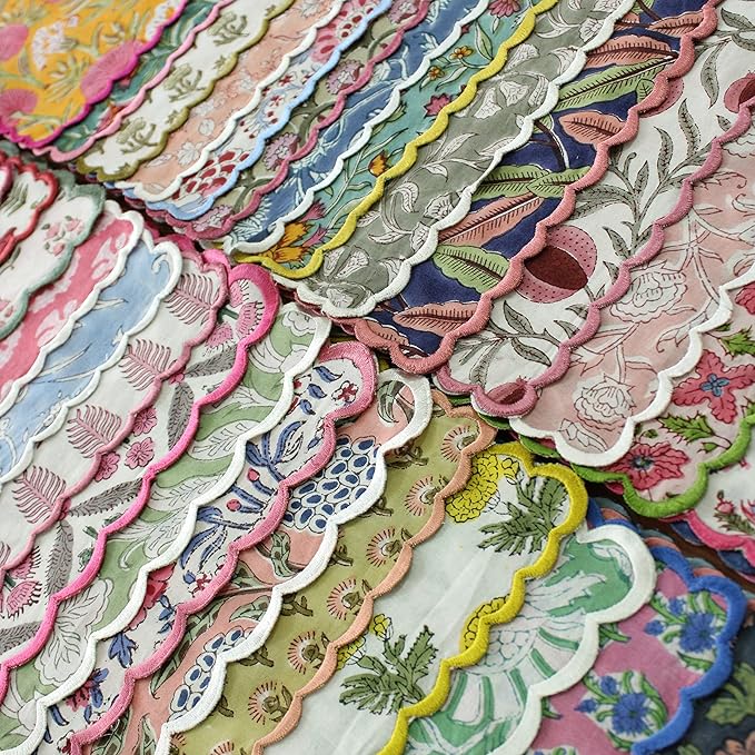 Ridhi Mix Random Hand Block Print Napkins 9" x 9" Set of 6 Reusable Cotton Dinner Napkins for Weddings, Parties & Everyday Dining, Thanksgiving, Christmas, Fall