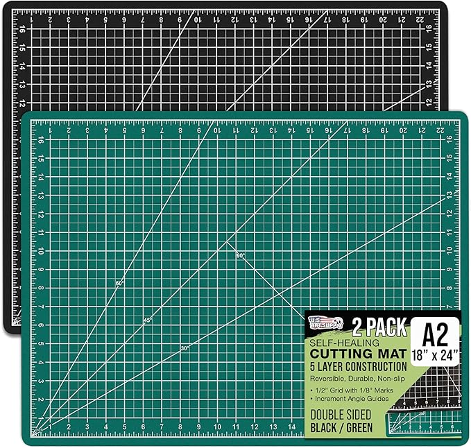 U.S. Art Supply 18" x 24" Self-Healing Cutting Mat 5-Ply (2 Pack) - Double-Sided Green/Black Craft Mat, Non-Slip Cutting Mats for Crafts, Sewing, Quilting, Scrapbooking