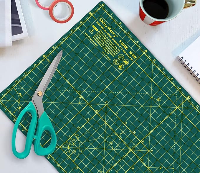 Self Healing Cutting Mat A3 12"x18" – Double Sided 5-Ply Craft Mat for Sewing, Quilting, Fabric, Scrapbooking – Green/Green