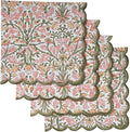 Ridhi Sassy Salmon Pink Hand Block Print Napkins 18" x 18" Set of 4 Reusable Cotton Dinner Napkins for Weddings, Parties & Everyday Dining, Thanksgiving, Christmas, Fall
