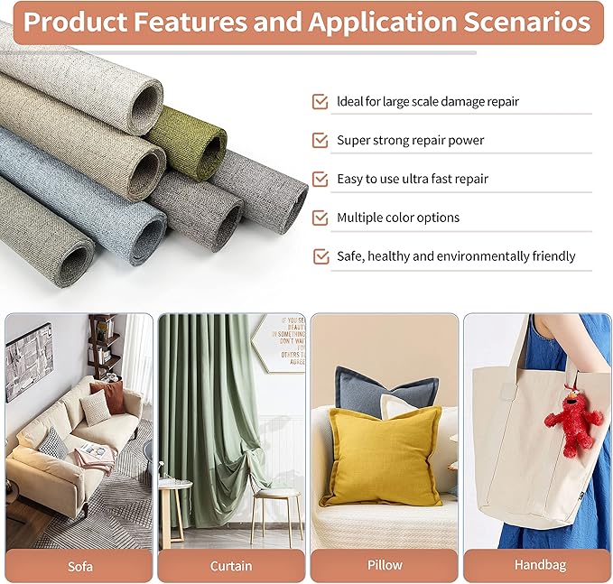 Fine Linen Repair Patches, Self-Adhesive Linen Fabric Patches, 12X40 inch Extra Size, Multi Color, Can be Used for Linen Sofa Repair and Linen Clothes Repair(12" x 40",Brown 1.0)