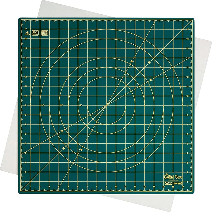 The Quilted Bear Rotating Cutting Mat 18" x 18" - Square 360° Rotating Self Healing Mat with Innovative Locking Mechanism for Quilting & Sewing Your Choice of Colours Available! (Green)