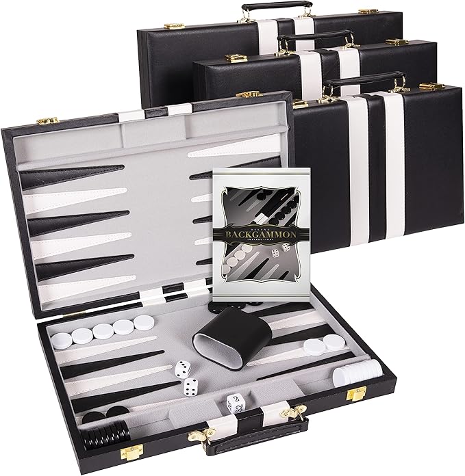 Backgammon Sets for Adults with Premium Leather Case | Classic Travel Backgammon Set for Adults and Kids with Strategy & Guide | 11 Inches | Small | Black