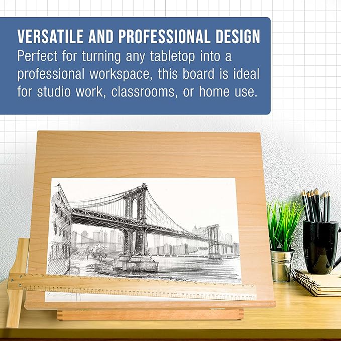 U.S. Art Supply X-Large 26" x 21" Adjustable Wood Art Drawing Board - 6 Angles, Beechwood Construction, Pencil Ledge, 24" T-Square - Ideal for Design, Drafting & Architecture Work