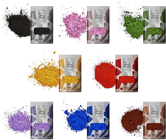 Pifito Oxide Pigment Colorants Sampler - 8 Beautiful Colors for Soap Making Supplies (.25 oz ea) - Red, Blue, Yellow, Pink, Green, Brown, Black, Violet - Bath Bombs Coloring Powder