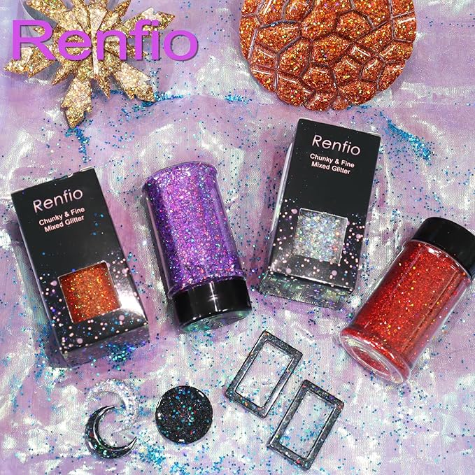 Renfio Holographic Glitter, 2.11oz/60g Mix Ultra Fine Glitter for Crafts Resin Glitters PET Flakes for Nail Art Tumblers Slime - Diamond Laser Gold