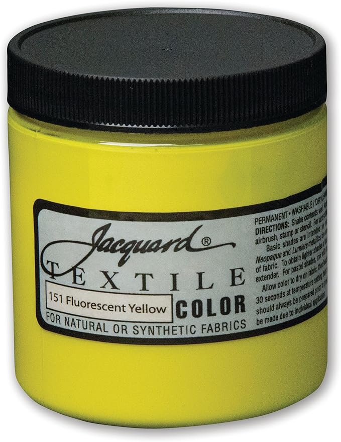 Jacquard Textile Color Fluorescent Yellow - Permanent Fabric Paint for Clothes, Furniture Upholstery, Shoes or Tote Bags – Indoor & Outdoor Fabric Paint – 8 Oz Jar, Upholstery Fabric Paint