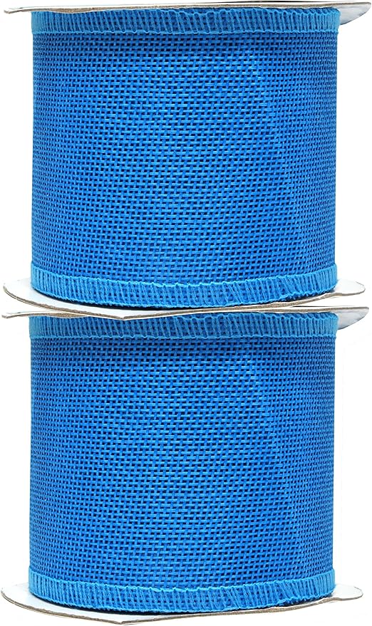 Sky Blue Burlap Ribbon 3 Inch 2 Rolls 20 Yards Unwired Rustic Jute Ribbon for Crafts, Mason Jars, Weddings, Party Decoration; by Mandala Crafts