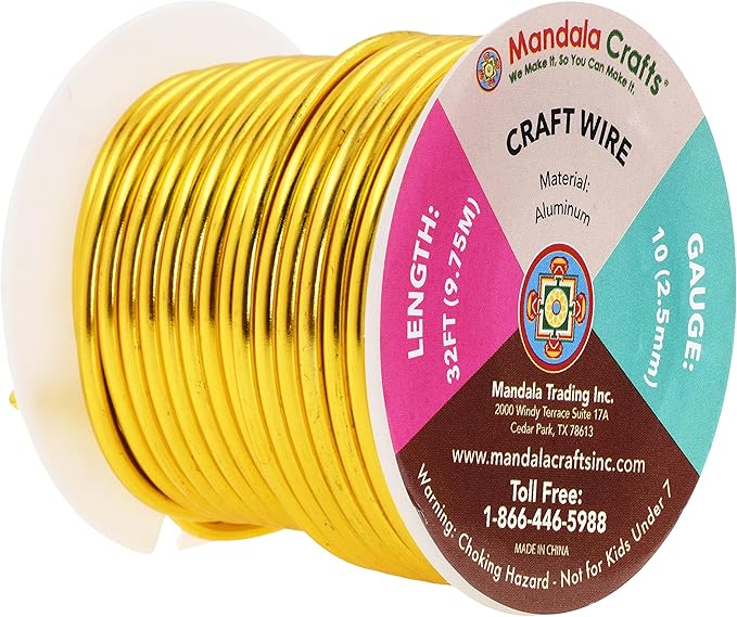 Mandala Crafts 10 Gauge Anodized Aluminum Craft Wire for Jewelry Making - 32 FT Colored Flexible Light Gold Wire - Bendable for Bonsai Armature Crafting Sculpting