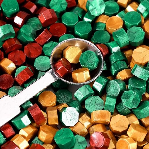 Yoption 360 Pieces Sealing Wax Beads Kit, Red God Green Christmas Sealing Wax with Candles and Melting Spoon, 3 Colors