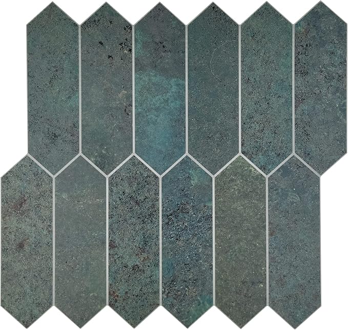 SUNWINGS Backsplash Tile for Kitchen Peel and Stick, Stone Composite Self Adhesive Tiles Faux Marble Pattern Long Hexagon Mosaic Wall Tile for Kitchen, 12 Inch x 11.22 Inch 10 Sheets Green