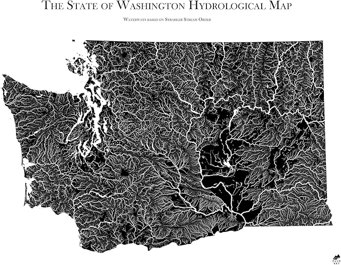 Muir Way Hydrological River Map of Washington - Watershed Topographic Wall Art for Home, Office, or Travel Decor - Unframed Flat Paper Print, 18x24
