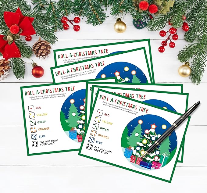 Roll A Christmas Tree Dice Game, Christmas Games for Families & Large Groups-25 Players, Xmas Party Games for Adults, Green Theme Winter Holiday Decorations White Elephant Gifts Ideas
