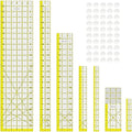 Acrylic Ruler 7 Piece Set, Non Slip Rings 50 Pieces, Quilting Rulers, Size (6"x24"), (2"x24"), (3"x18"), (3"x8"), (1.5"x12"), (1"x12"), (1"x6") (Yellow-7 Piece Set)