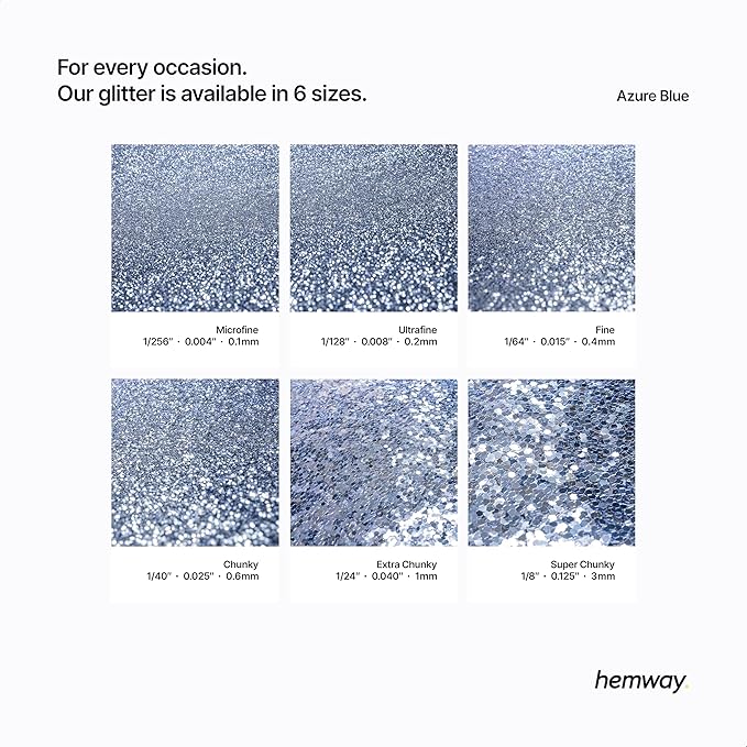 Hemway Polyurethane & Epoxy Resin Glitter 100g / 3.5oz Metallic Crystal Flake Additive for Flooring Jewelry Tumblers Glass Pigment - Fine (1/64" 0.015" 0.4mm) - Azure Blue