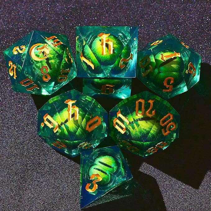 The Moon&Dragon Eye Liquid Core DND Dice Set – Unique Mystery Resin Dice for Dungeons & Dragons – Moon Dice Set for D&D Gifts
