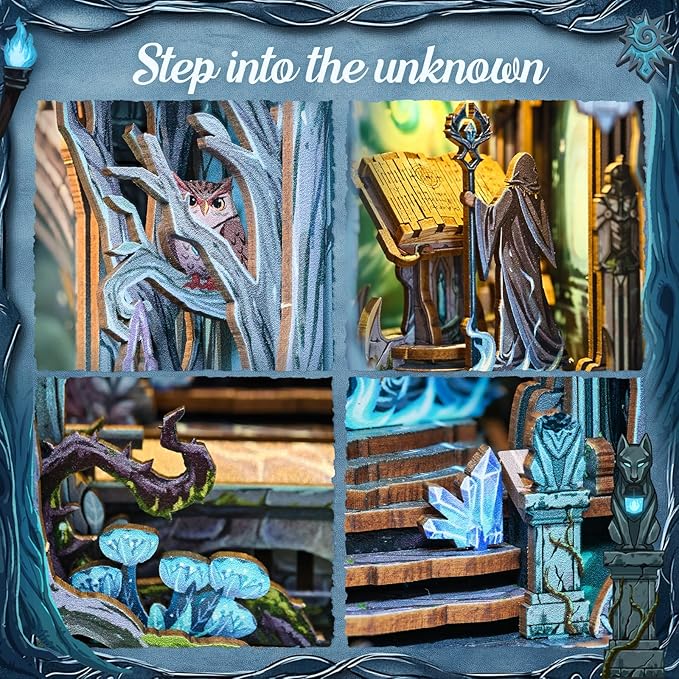 Cutefun Book Nook Kit - Decorative Bookend Alley Build Model with LED Light, DIY Miniature Dollhouse Kit 3D Wooden Puzzle for Adults, Teens, Crafts Gifts for Bookshelf Decor (The Gate of Wonderland)
