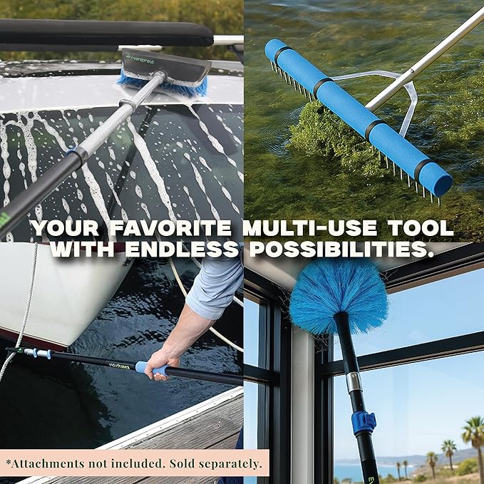 EVERSPROUT Pro Pole, 5-to-12 Foot Heavy Duty Extension Pole (3-Stage), Lightweight Anodized Aluminum, Telescoping Pole - Fits Standard ACME Threaded Adaptor for Cleaning, Squeegee, Bulb Change & More