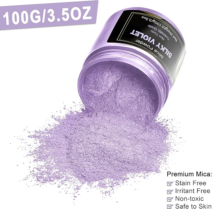 Violet Mica Powder Pigment (100g) -Cosmetic Grade Metallic Mica Powder for Epoxy Resin, Lip Gloss, Soap,Candle Making, Bath Bombs,Tumblers,Jewelry, Dyes and DIY Crafting Projects(Silky Violet,3.5oz)