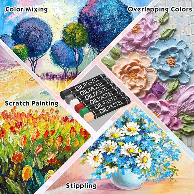 Geyoga 36 Pcs Soft Oil Pastels Bulk Artists Oil Crayons Single Color Creamy Pastels for Art Painting Drawing Blending for Back to School First Day of School Kids Students Artists(Black, White)