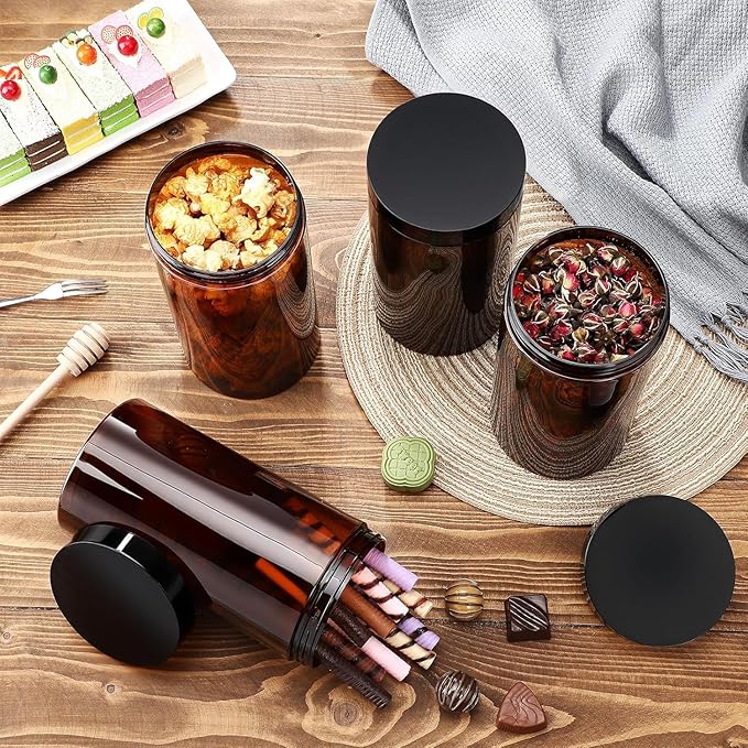 SATINIOR 12 Pack Plastic Container Jars with Lids Round Clear Travel Cosmetic Container Jars for Toiletries, Lotion, Cream, Ointments, Makeup, Rhinestone, Samples, Kitchen Storage(32 oz,Amber)