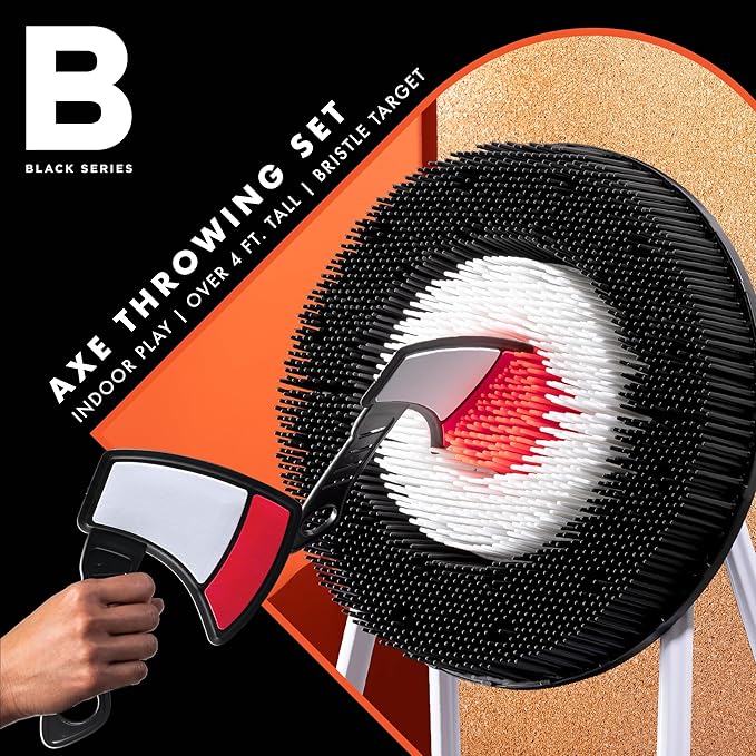 Black Series Axe Throwing Set – Indoor & Outdoor Party Game| Safe Plastic Throwing Axes| Collapsible Target| Backyard Game, Carnival Game, Beach Camping, Tailgating Essential| Fun Sports Activity Gift