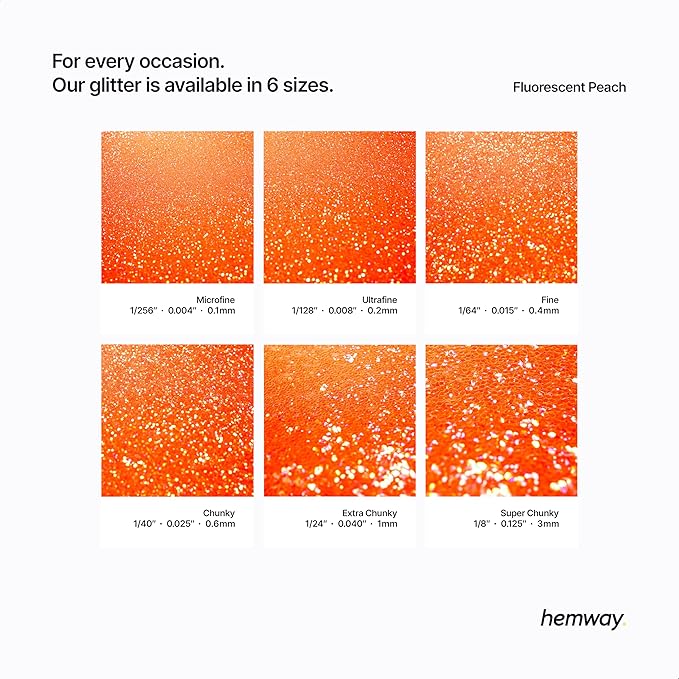 Hemway Polyurethane & Epoxy Resin Glitter 100g / 3.5oz Metallic Crystal Flake Additive for Flooring Jewelry Tumblers Glass Pigment - Chunky (1/40" 0.025" 0.6mm) - Fluorescent Peach