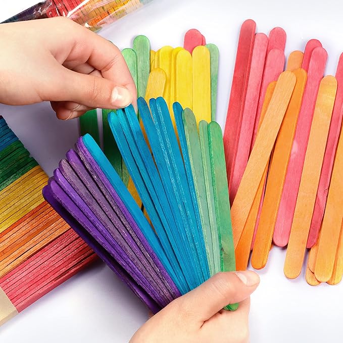 Incraftables Colored Popsicle Sticks for Crafts – 600 Pieces - 7 Colors – Large Colorful Wooden Craft Popsicle Sticks for DIY Arts and Crafts