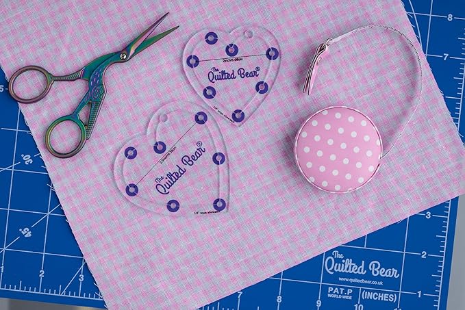 The Quilted Bear Heart Quilting Templates – 8 Clear Non-Slip Acrylic Quilt Templates for Precise Fabric Cutting & Stress-Free Machine Quilting - Ideal for Quilt & Sewing Supplies (¾–3")