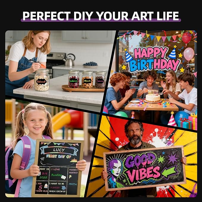 WUO window Chalk Markers,8 Colors Car Markers,15mm 3-in-1 Jumbo Wide Nib, Dust-Free & Non-Toxic - Erasable Blackboards Marker for Rock Painting, Poster, Stone, Ceramic, Glass