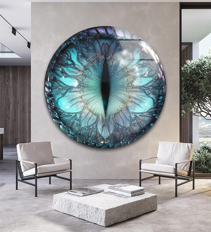 My Photostation.com 27.5''(70cm) Diameter Mystical Dragon Eye Round Glass Wall Art Tempered Glass Printing Wall Decor Large Wall Art Wall Hangings