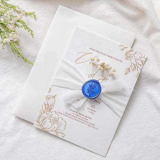 PONATIA Eucalyptus Wedding Invitation Envelope Seal Stickers, 50 Pcs Self- Adhesive Royal Blue Stickers, Perfect for Invitation, Envelopes, Christmas Cards, Gift Wrapping, Party Menu Décor