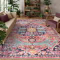 Lahome 8x10 Area Rugs for Living Room, Washable Rugs for Bedroom Aesthetic Large Dining Room Rugs for Under Table, Bohemian Printed Low Pile Nursery Carpet for Playroom Home Office, Fuchsia/Multi