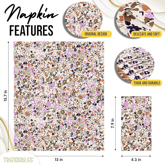 Trendables Floral Napkins for decoupage 200 Pcs 3 Ply floral paper napkins decorative Guest Towels Disposable Bathroom, Flower Design For Tea Party Decorations, Dinners & Weddings