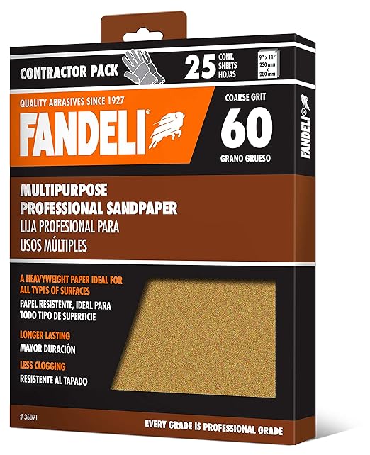 Fandeli 36021 060 Grit Multipurpose Sandpaper Sheets, Brown , 9" x 11", 25-Sheet