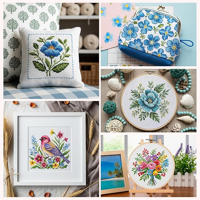 12 PCS Aida Cloth 14 Count White Cross Stitch Fabric for DIY Craft Embroidery, Handmade Needlework, Home Decoration (7.8 x 7.8 Inch)