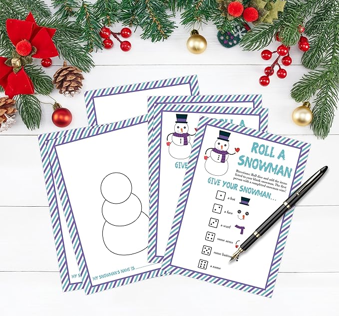 Roll A Snowman Game, Christmas Dice Games for Families & Large Groups-25 Players, Christmas Party Games for Adults, Winter Holiday Decorations White Elephant Gifts Ideas