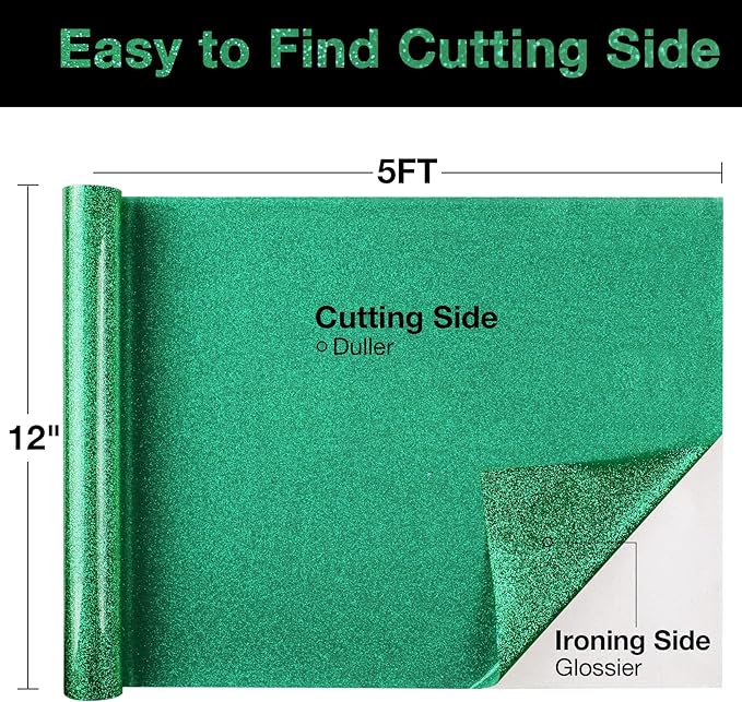 TORC Green Glitter HTV Heat Transfer Vinyl Roll 12 inch x 5 ft Iron on Vinyl for T Shirts Crafts Christmas St. Patrick's Day Decor