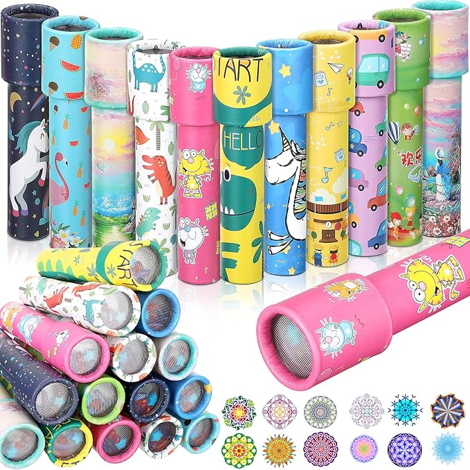 24 Pcs Classic Kaleidoscopes Educational Toys Return Gifts Paper Tumble Tube Prism Lens Old Fashioned Vintage Toys Party Favor Valentines Gift for Kids Stock Stuffer, Random Style(Cute Style)