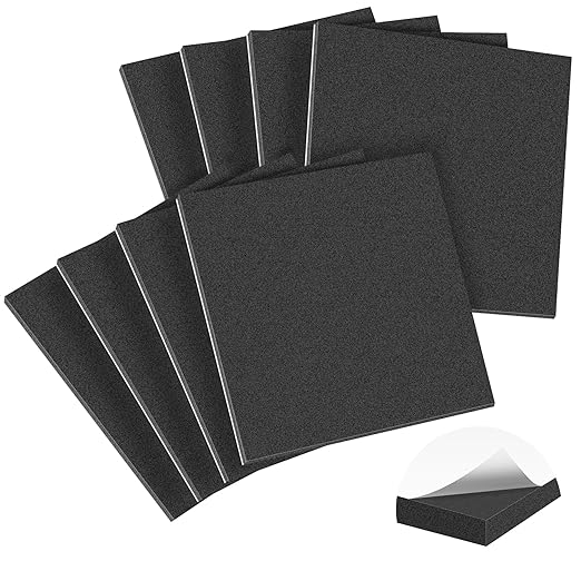 MYFAMIREA 8 PCS Adhesive Foam Padding Sheets Closed Cell Self Adhesive Sticky Foam Pads, 1/8" Thick 4'' x 4'' Neoprene Rubber Sheets Non-Slip Insulation Pads Vibration for Furniture Crafts Cars, Black