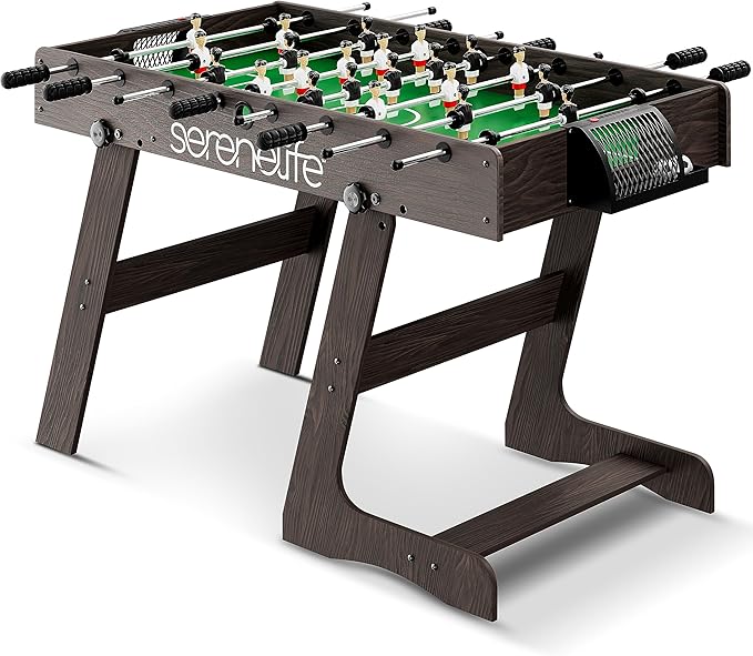 SereneLife Folding Foosball Table, 4’ x 2’ Full Competition Size Foldable Space Saving Table Soccer for Home, Arcade Game Room, for Indoor or Outdoor, Family Game Night, Perfect for Kids and Adults