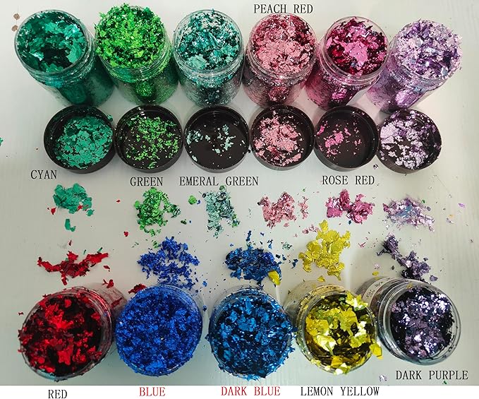 Gilding Flakes,Gold Foil Flakes for Resin,Blue Red Purple Pink Metallic Foil Flakes for Resin Jewelry Making,Nails,Painting Art,Crafts and Slime (Blue)