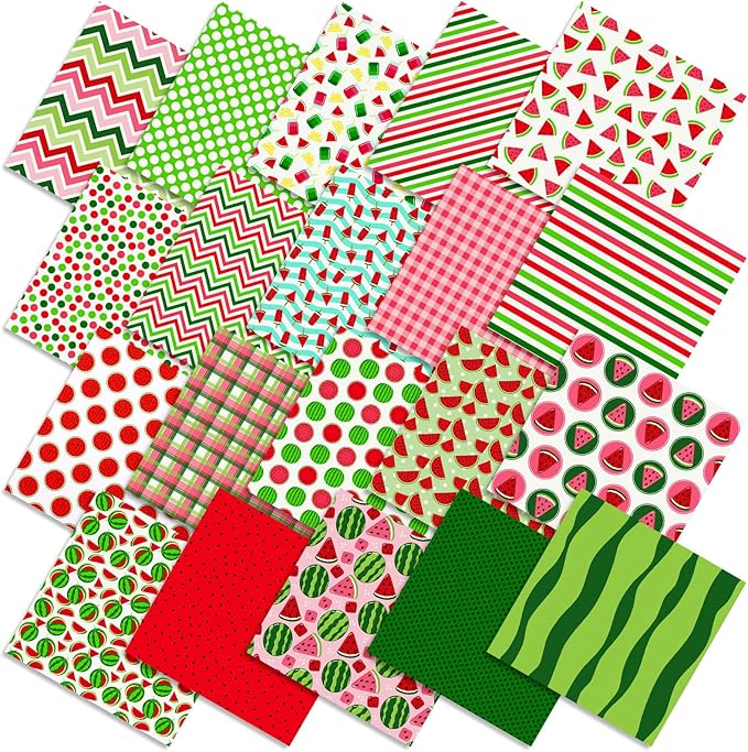 Ganeen 60 Pcs 10 x 10 Inch Quilting Fabric Squares Vintage Fat Patchwork Precut Strips Fabric Bundles for Holiday DIY Craft Sewing Quilt Material(Summer Watermelon)