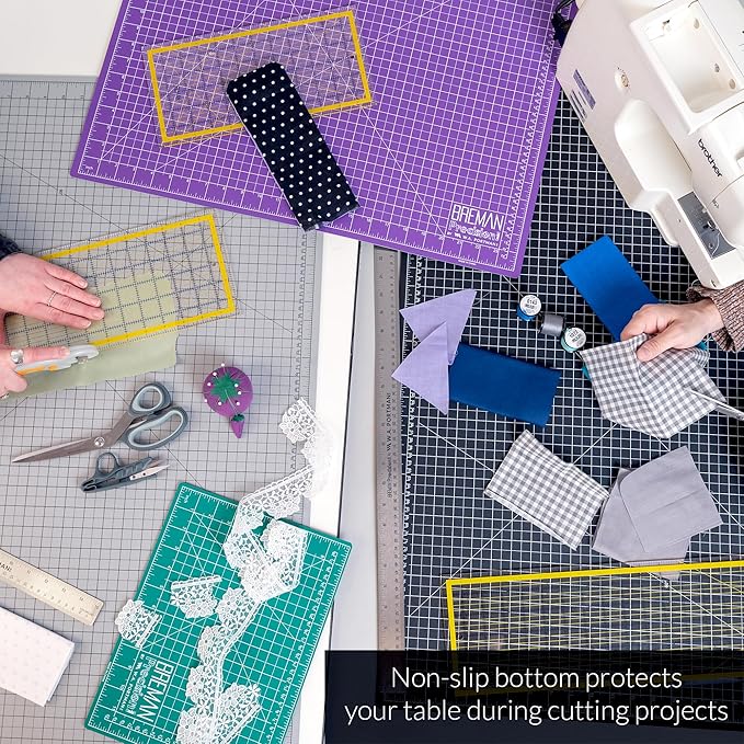 Breman Precision 12x18 Inch Self Healing Cutting Mat - 2-Sided 5-Ply PVC Green/Black Cutting Mats for Crafts, Sewing, Quilting and DIY Projects - Durable and Non-Slip Design with Precise Grid Lines