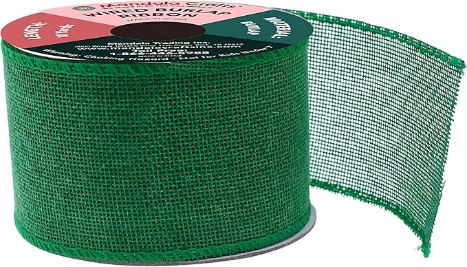 Mandala Crafts Green Burlap Wired Ribbon 2.5 Inches Wide Jute Ribbons for Crafts - 10 Yds Roll Rustic Burlap Wrap Trim Ribbons for Wreaths Bows Party Decoration