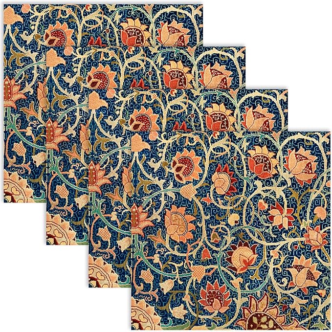 Quera 50 Pack William Morris Cocktail Napkins Vintage Floral Blue Paper Napkins Disposable Dessert Dinner Baby Shower Party Supplies Napkins Decorative -5 X 5 Inches