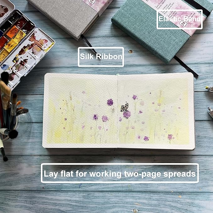 tumuarta Square Watercolor Sketchbook, 6x6 in,140 LB, 300GSM, 100% Cotton, Cold Press, Acid Free, 24 Sheets,48 Pages, Watercolor Journal for Use As Travel Notebook and Mixed Media Pad On The Go