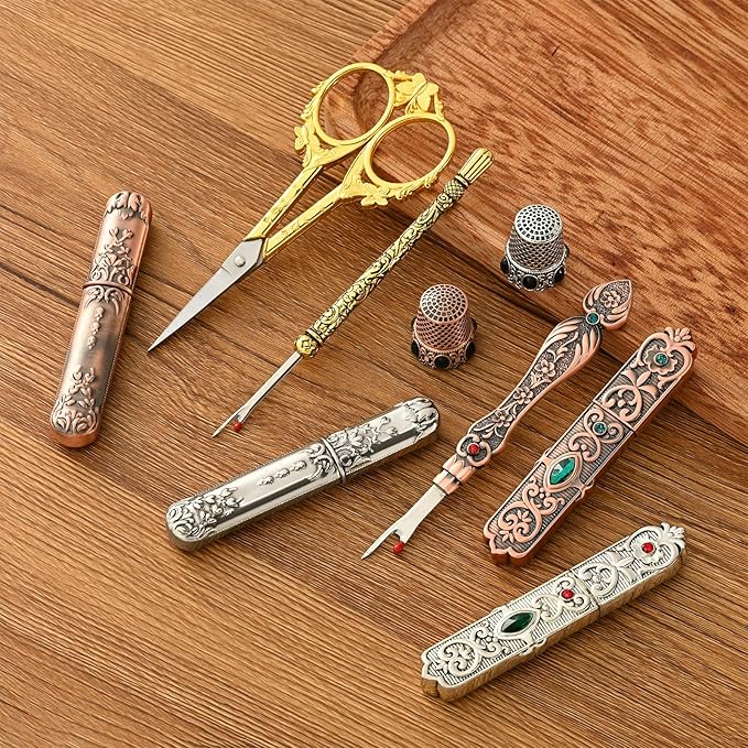 Vintage Sewing Thimble, Finger Protector Finger Shield Fingertip Thimble Sewing Quilting Craft Accessories DIY Sewing Tools (Red Copper)