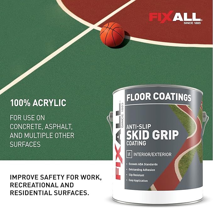 FIXALL Skid Grip Anti-Slip Coating, 1 Gallon, Smoke, Exceeds ADA Standards, Ideal for Safety Areas, Slip-Resistant Pavement, Cement & Concrete Paint