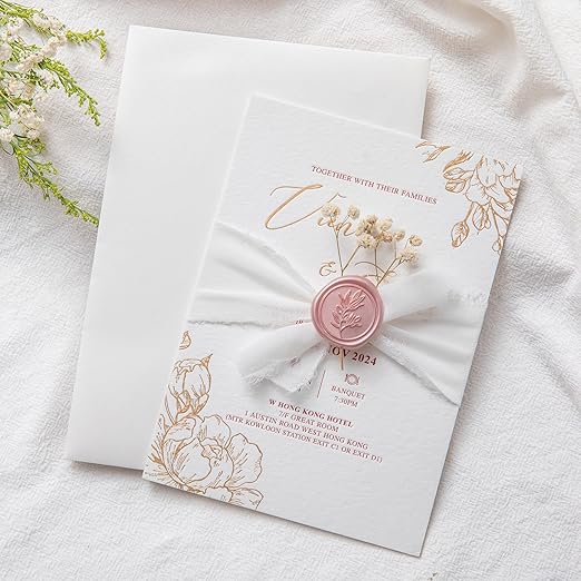 PONATIA Wax Seal Stickers -Rose Gold Wedding Invitation Seal Stickers, 50 Pcs Self- Adhesive Stickers, Perfect for Invitation Cards, Envelopes Christmas Cards, Gift Wrapping, Party Menu Decor